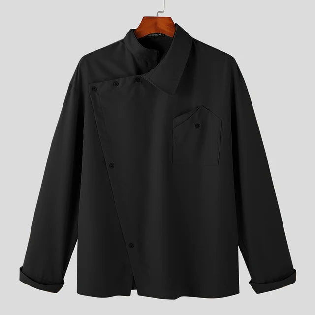 Solid Irregular Stand Collar Shirt