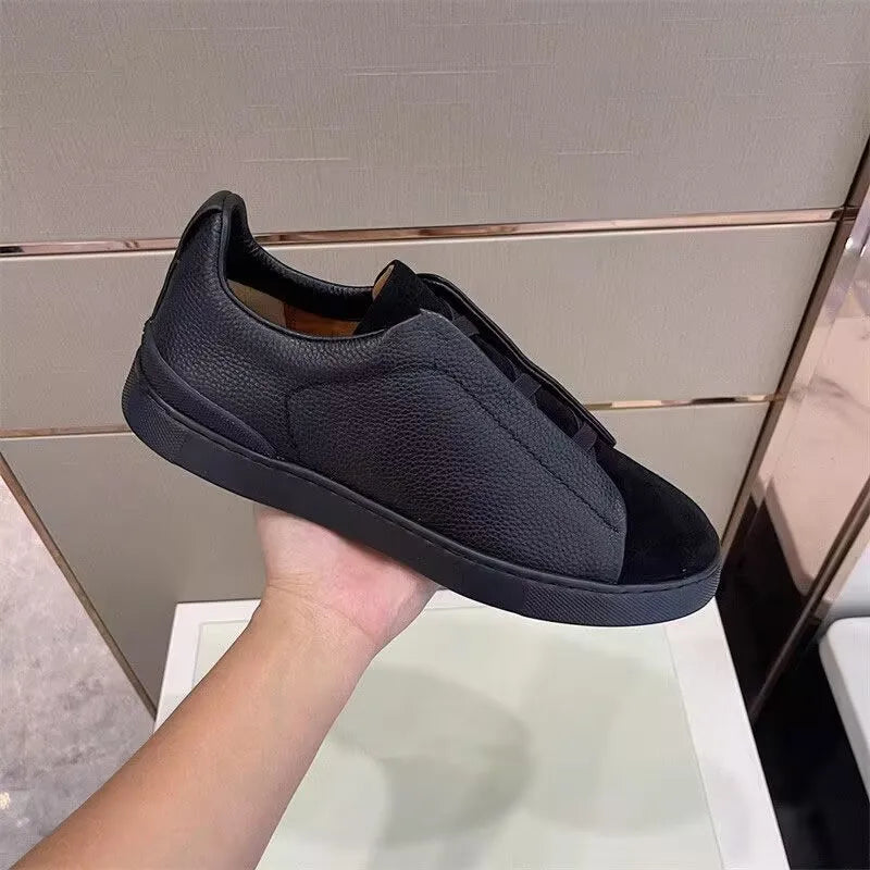 Solid Leather Casual Men's Sneakers