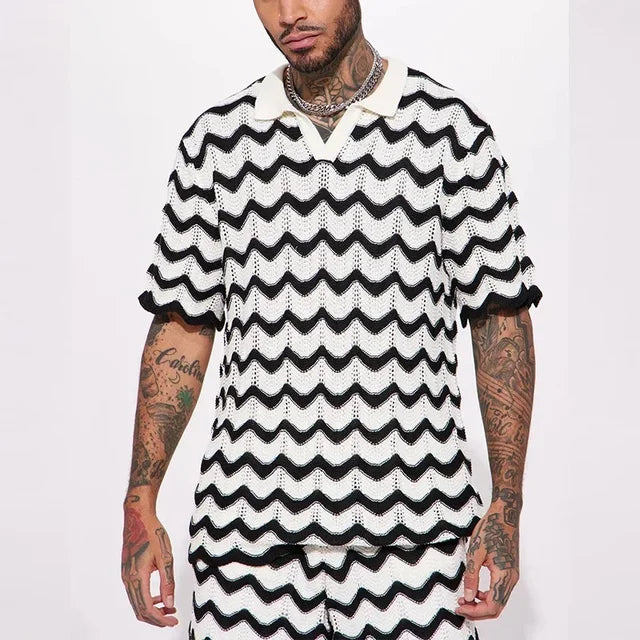 Printed Pattern Knitted Shorts Set