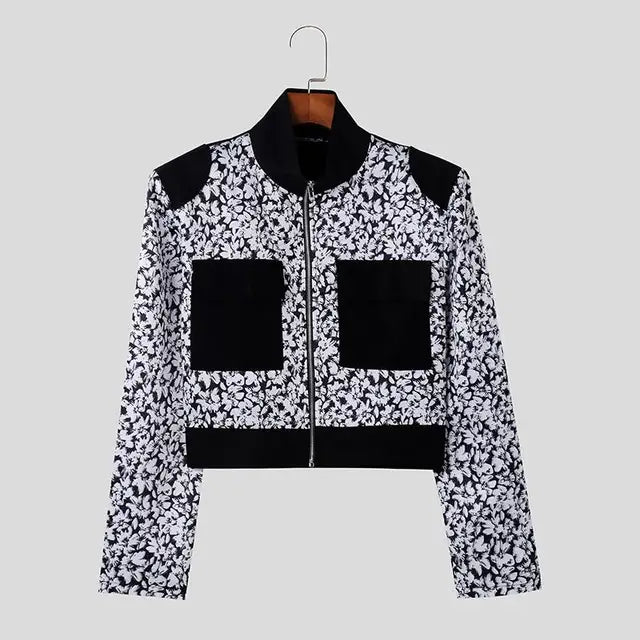Black & White Floral Printed Patchwork Jacket