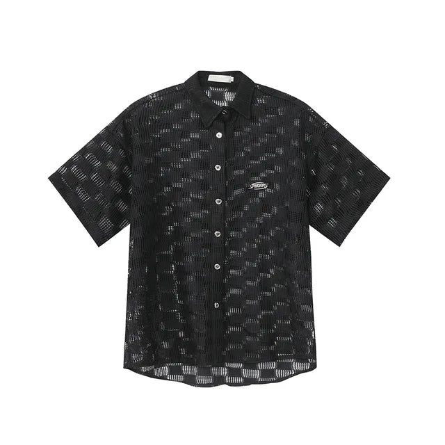 Hollowed-Out Lapel Short Sleeve Shirt