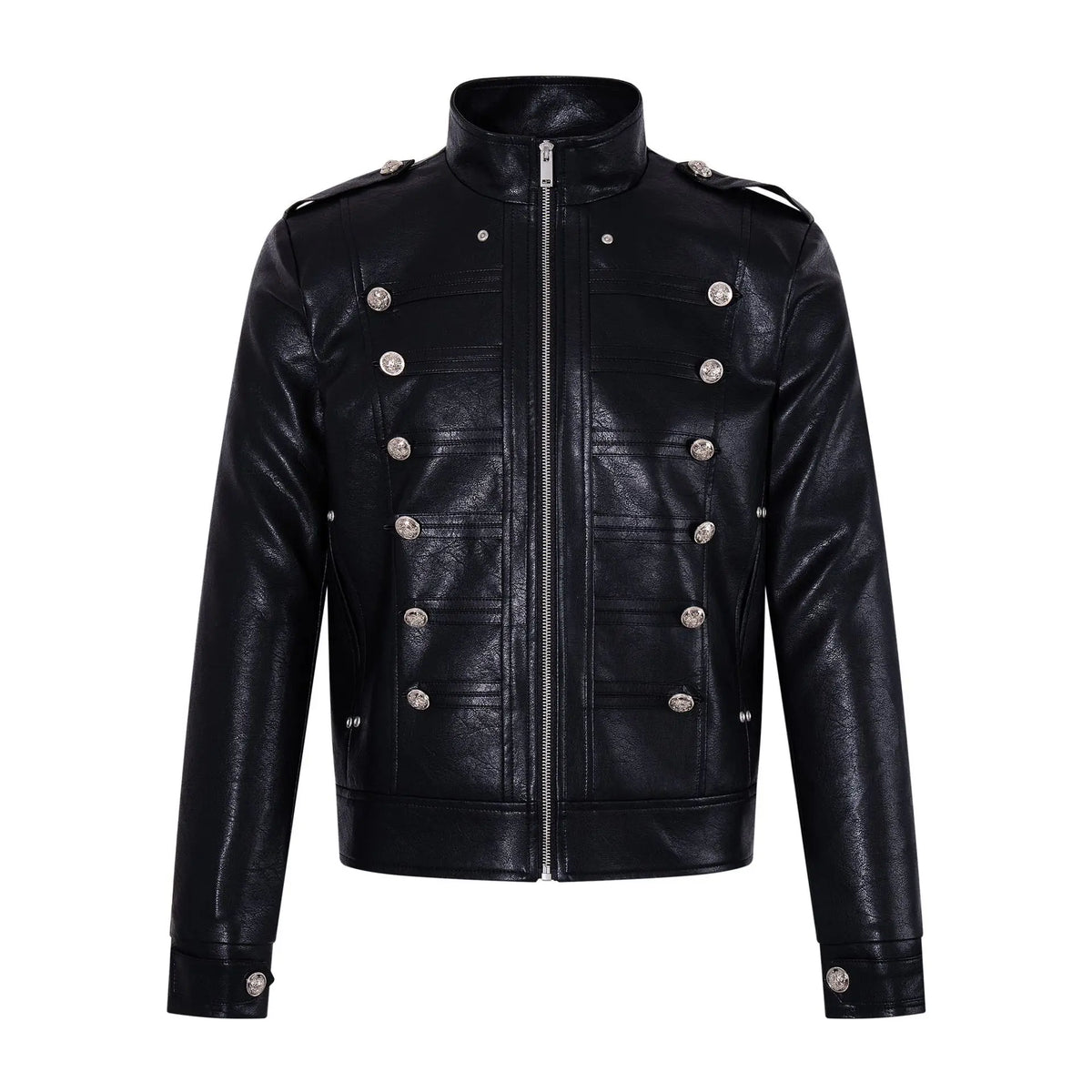 Retro Solid Black Metal Button Fitted Jacket