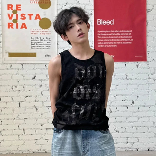 Streetwear Round Neck Loose Tank Top