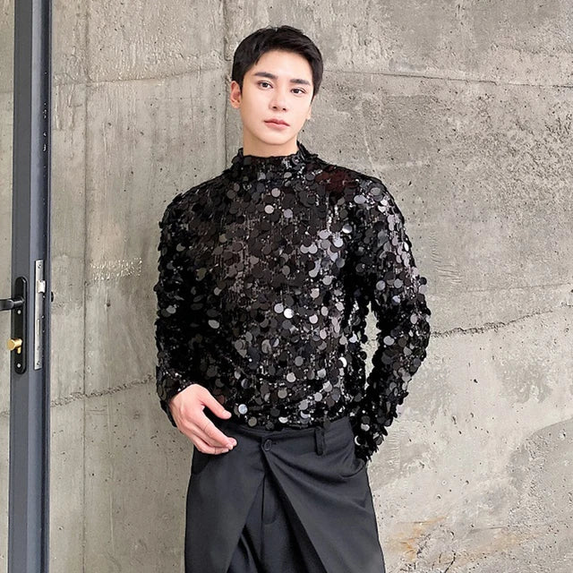 Party Black Beige Big Sequin T-Shirt