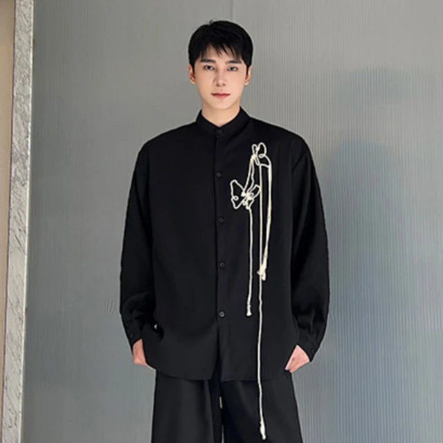 Rope Embroidered Butterfly Decor Shirt