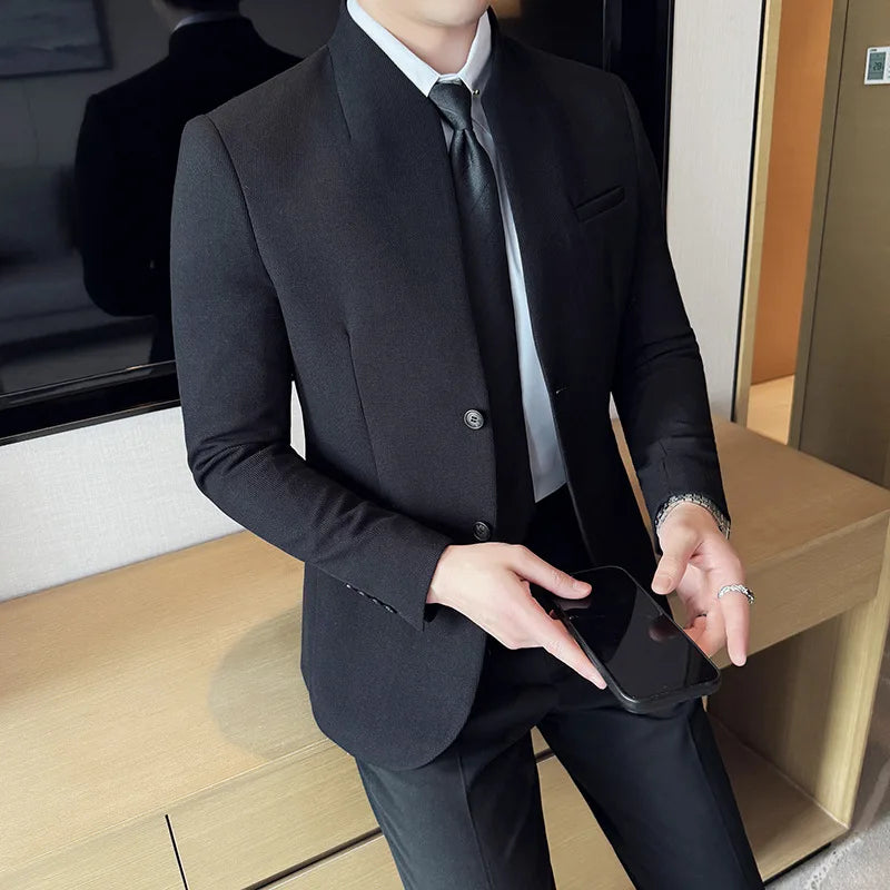 New Waffle Stand-Up Collar Men Blazer