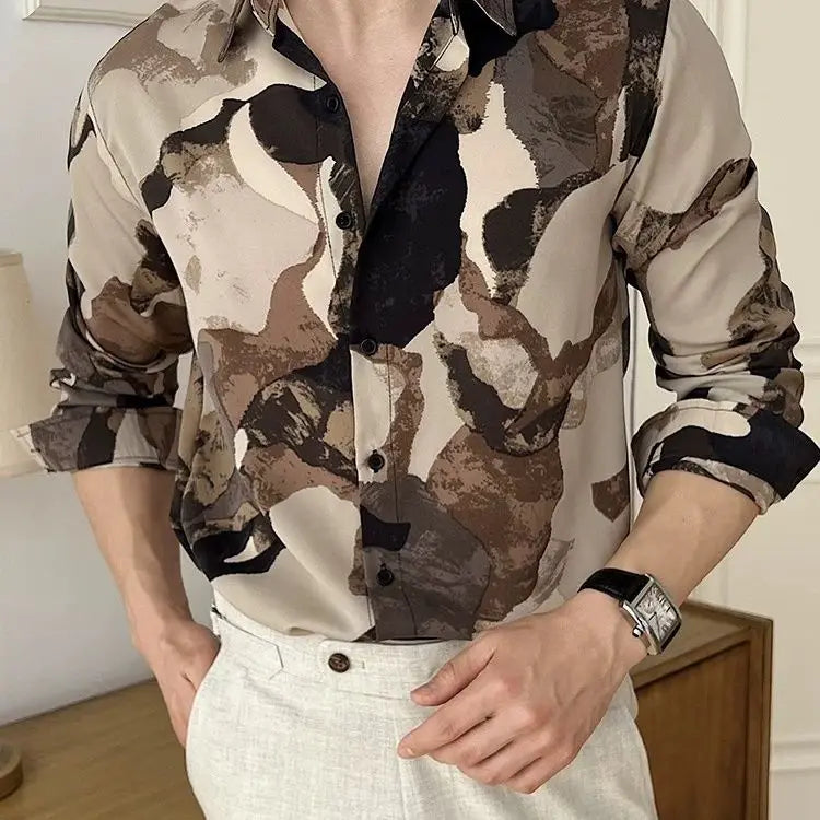 Brown Color Block Printed Shirt