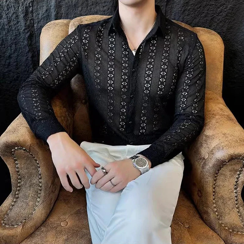 Sexy Lace See-Through Slim-Fit Shirt
