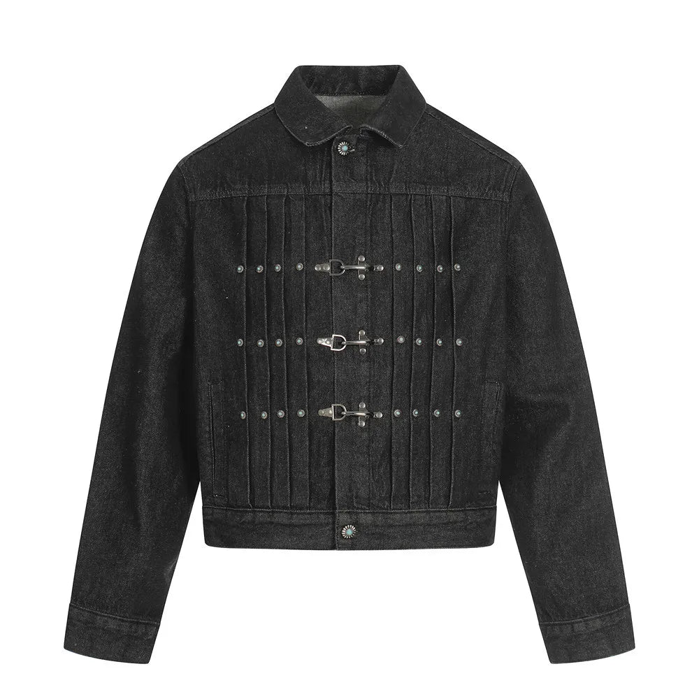 Metal Buckle Studded Design Retro Jacket