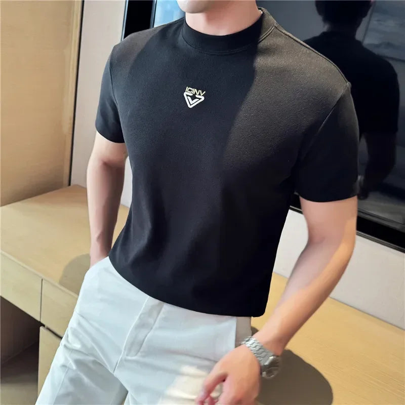 Mini Embroidery Round Neck Men's T-Shirt