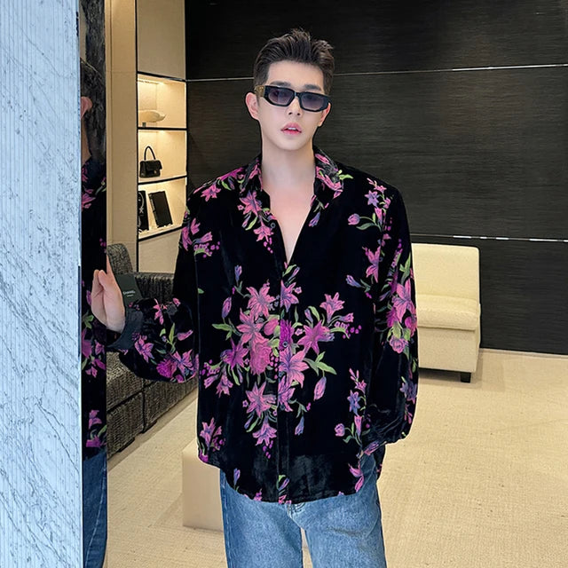 Black Color Floral Long Sleeve Shirt