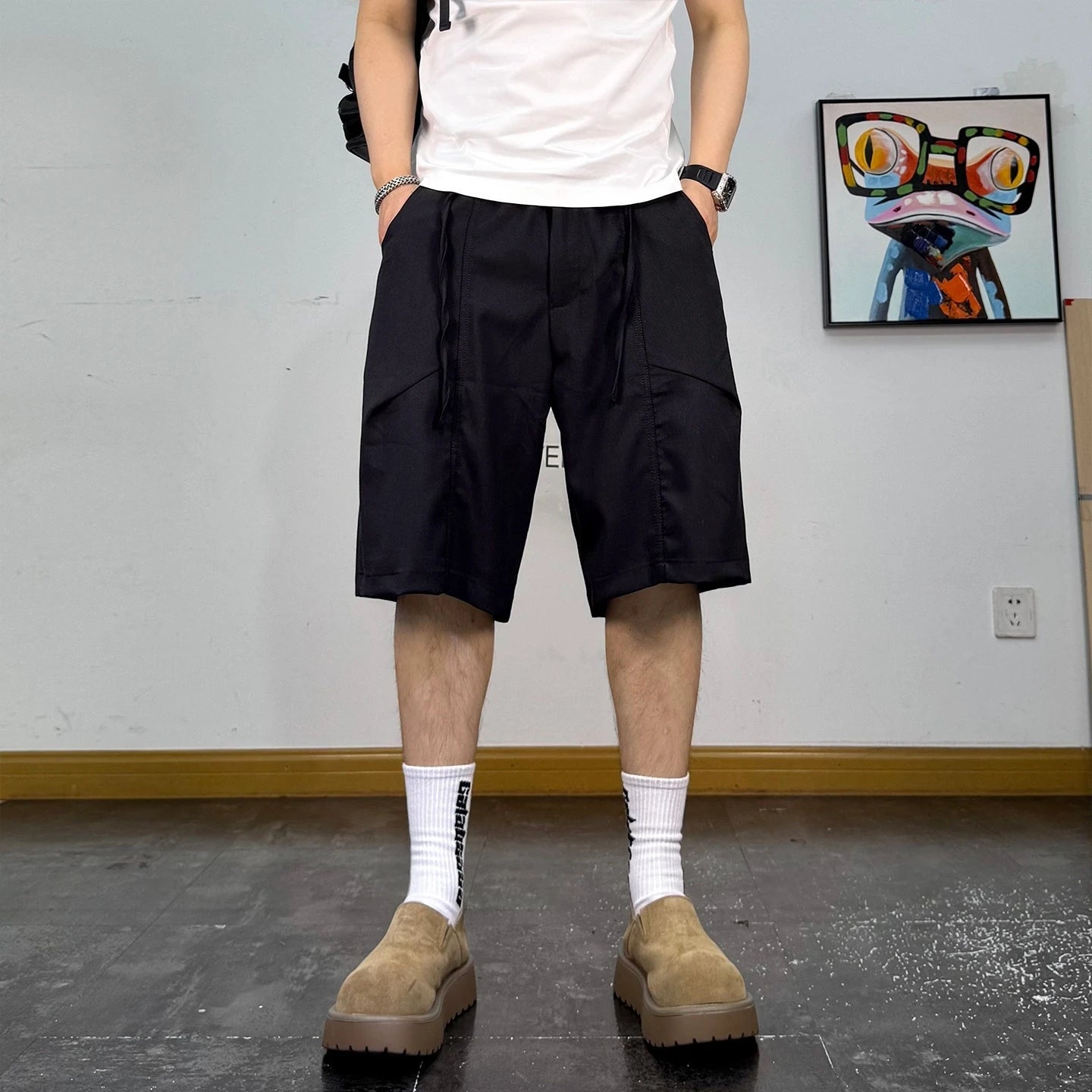 Mid-Length Loose Fit Drawstring Shorts
