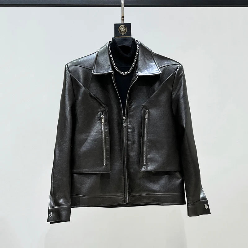 Double Large Pocket Leather Jacket
