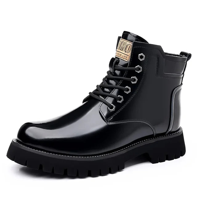 Shiny Genuine Leather Platform Boots