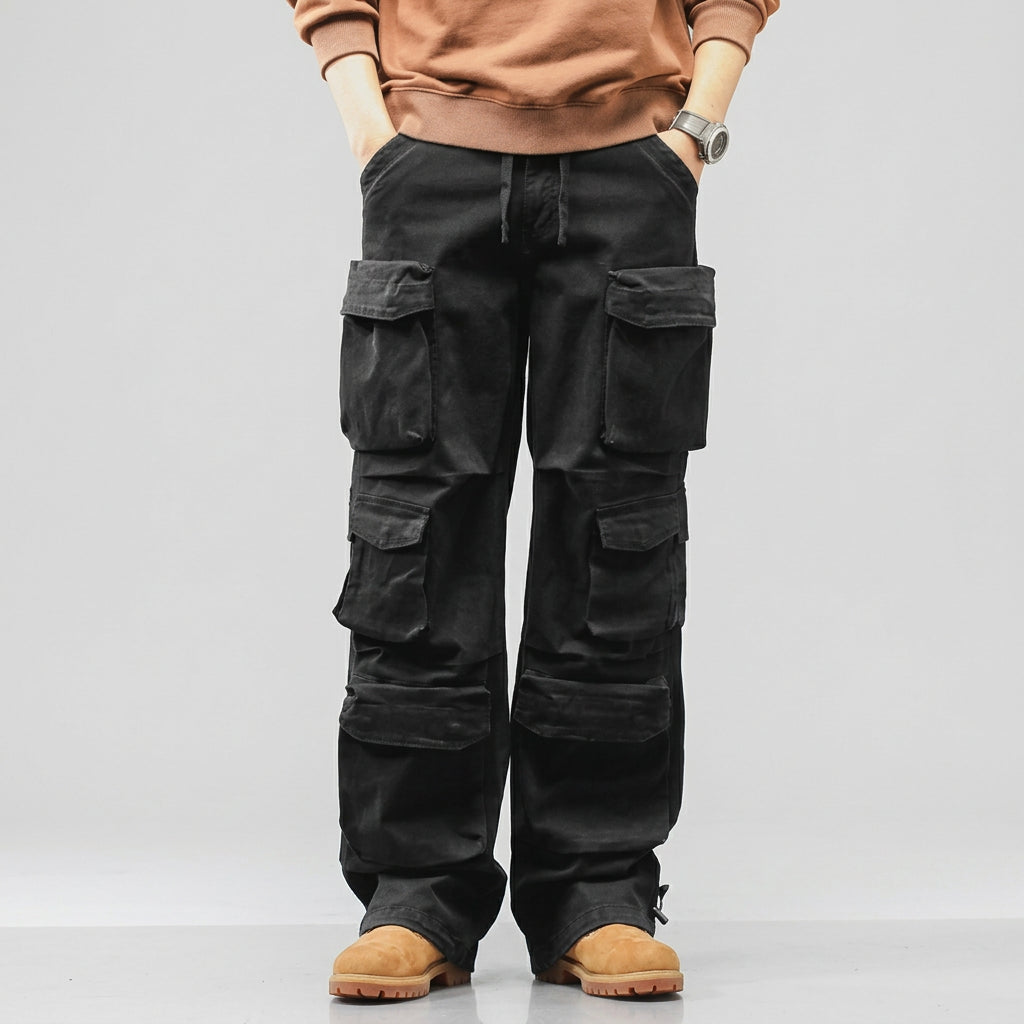 Multi Pocket Solid Loose Cargo Pants