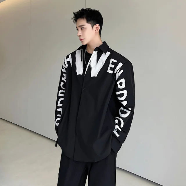 Letter Printing Long Sleeve Cotton Shirt
