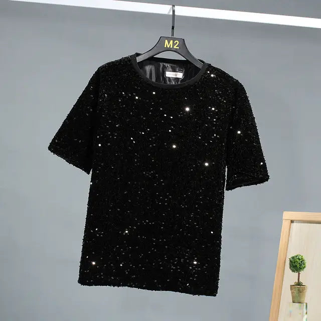 Short Sleeve Sequin Niche Design T-Shirt