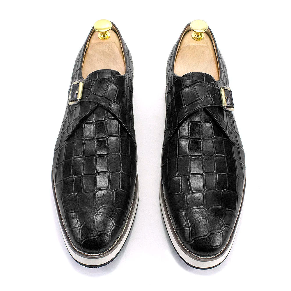 Crocodile Leather Single Buckle Monk Shoes