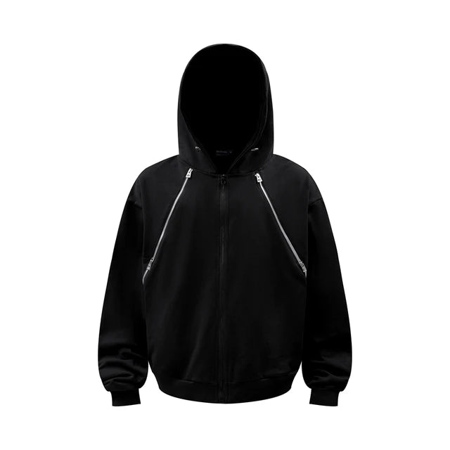 Multi-Zipper Niche Design Loose Hoodie