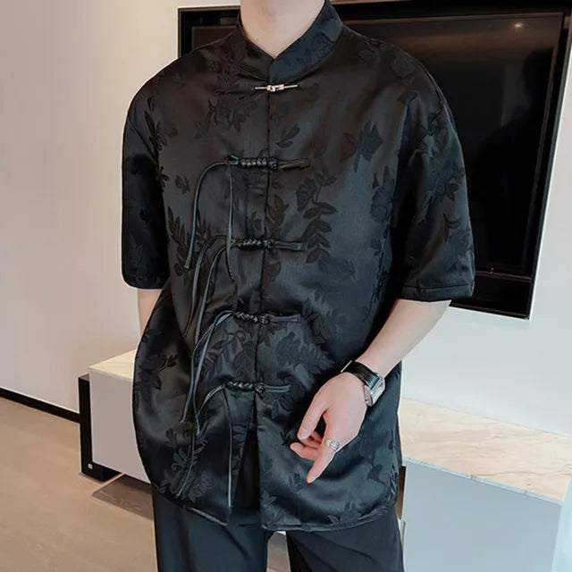 Jacquard Chinese Style Cotton Shirt