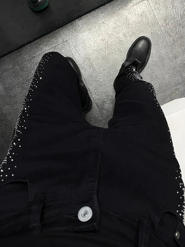 Solid Black Side Rhinestone Jeans