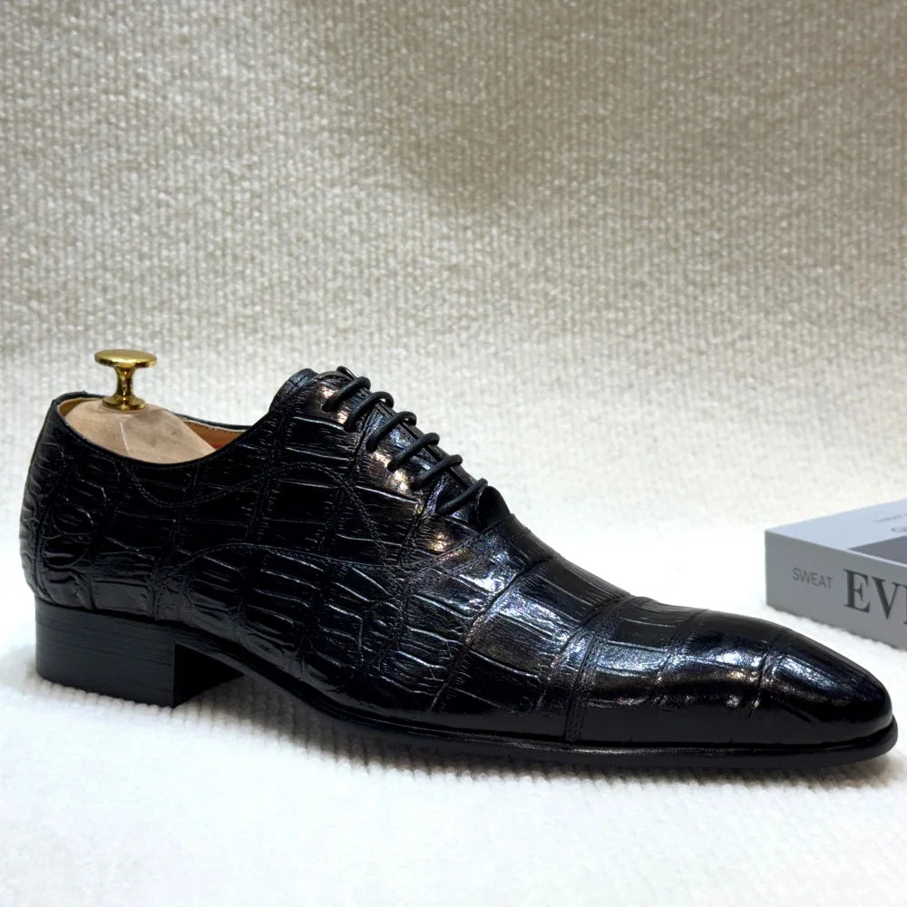 Croc Embossed Leather Oxford Shoes