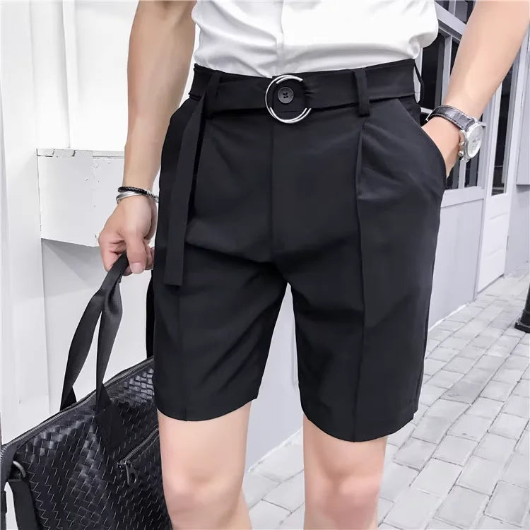 Pleated Solid Color Suit Shorts