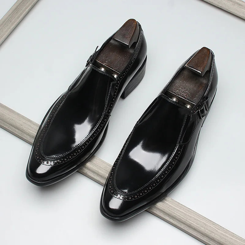 Polished Leather Pointed Toe Design Loafers