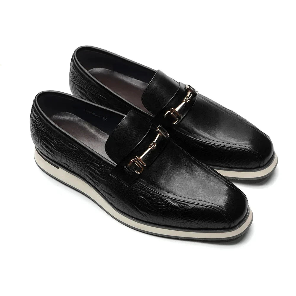 Horsebit Appliques Embossed Croc Texture Loafers
