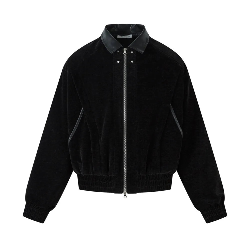 Leather Splicing Collar Zipper Jacket