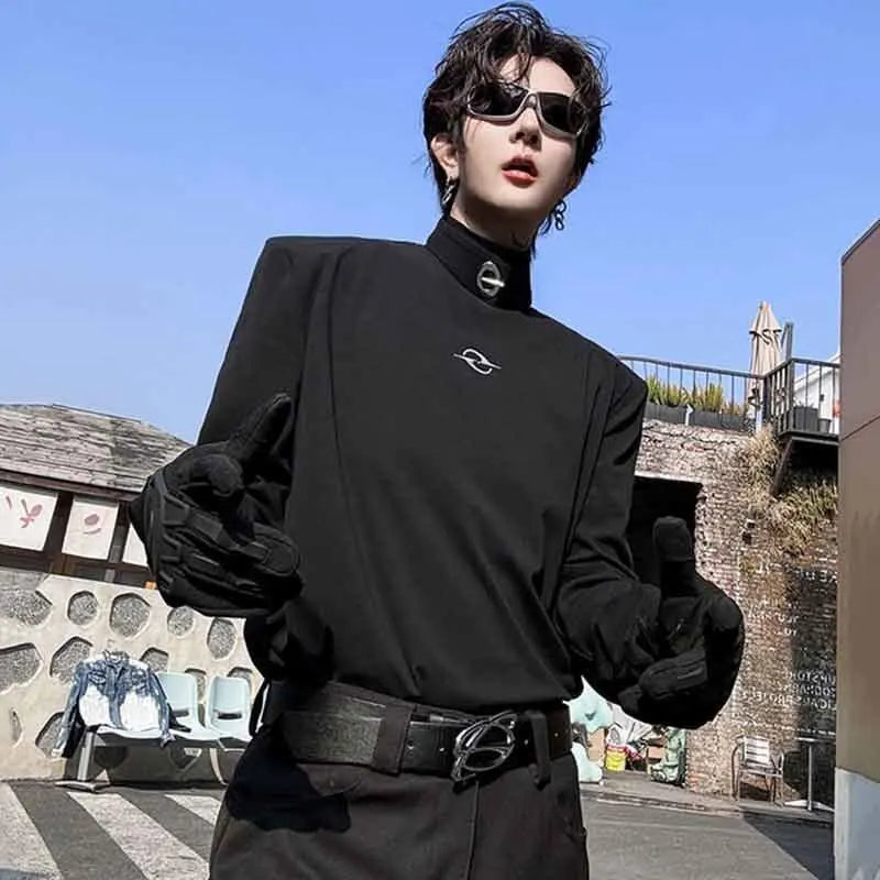 Turtleneck Metal Buckle Niche Design T-Shirt