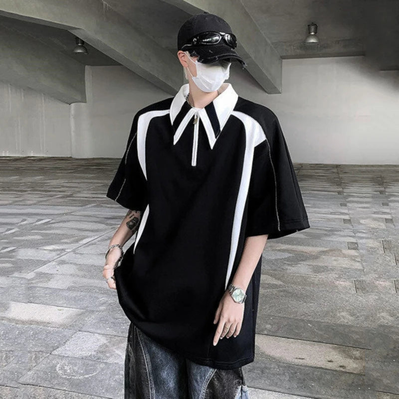 Short Sleeve Casual Contrast Color Polo Shirt