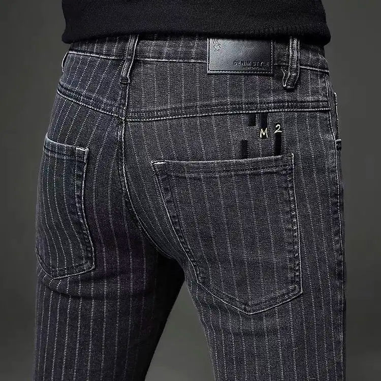 Men's Striped Slim-Fit Pencil Jeans