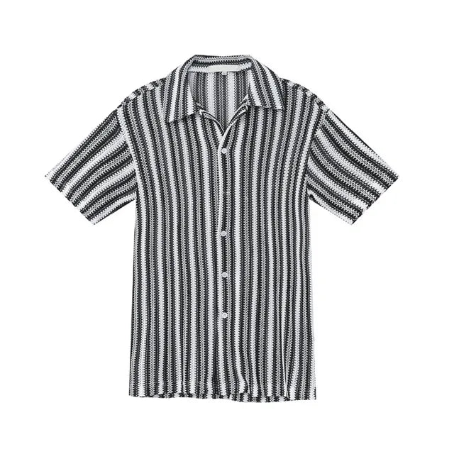 Vertical Stripe Half-Sleeve Shirt