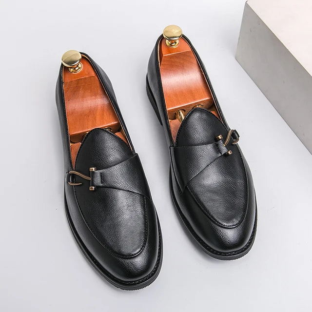 Retro Fishhook Appliques Leather Loafers