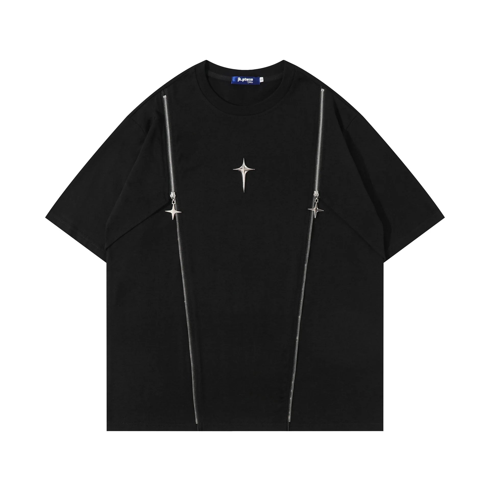 Casual Metal Appliques Zipper T-Shirt