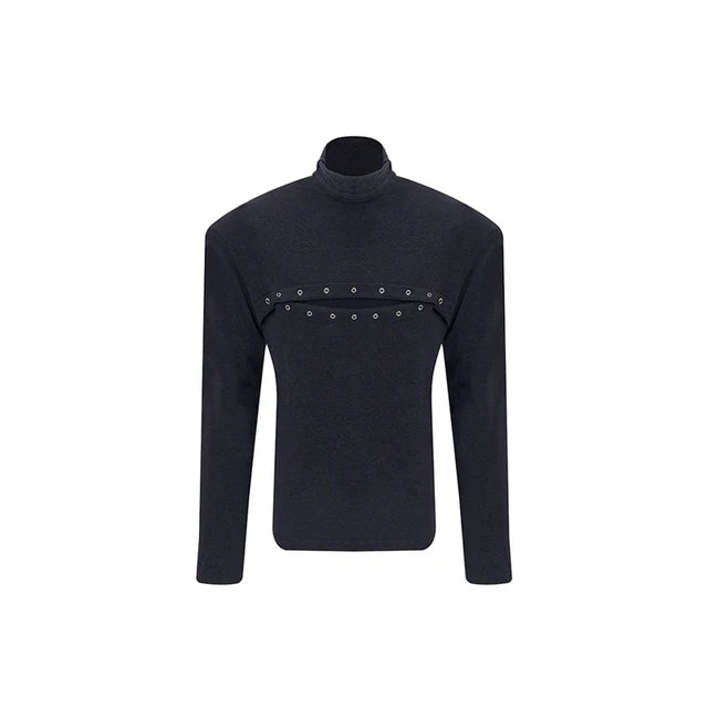 Metal Buckle Hole Design Long-Sleeved T-Shirt