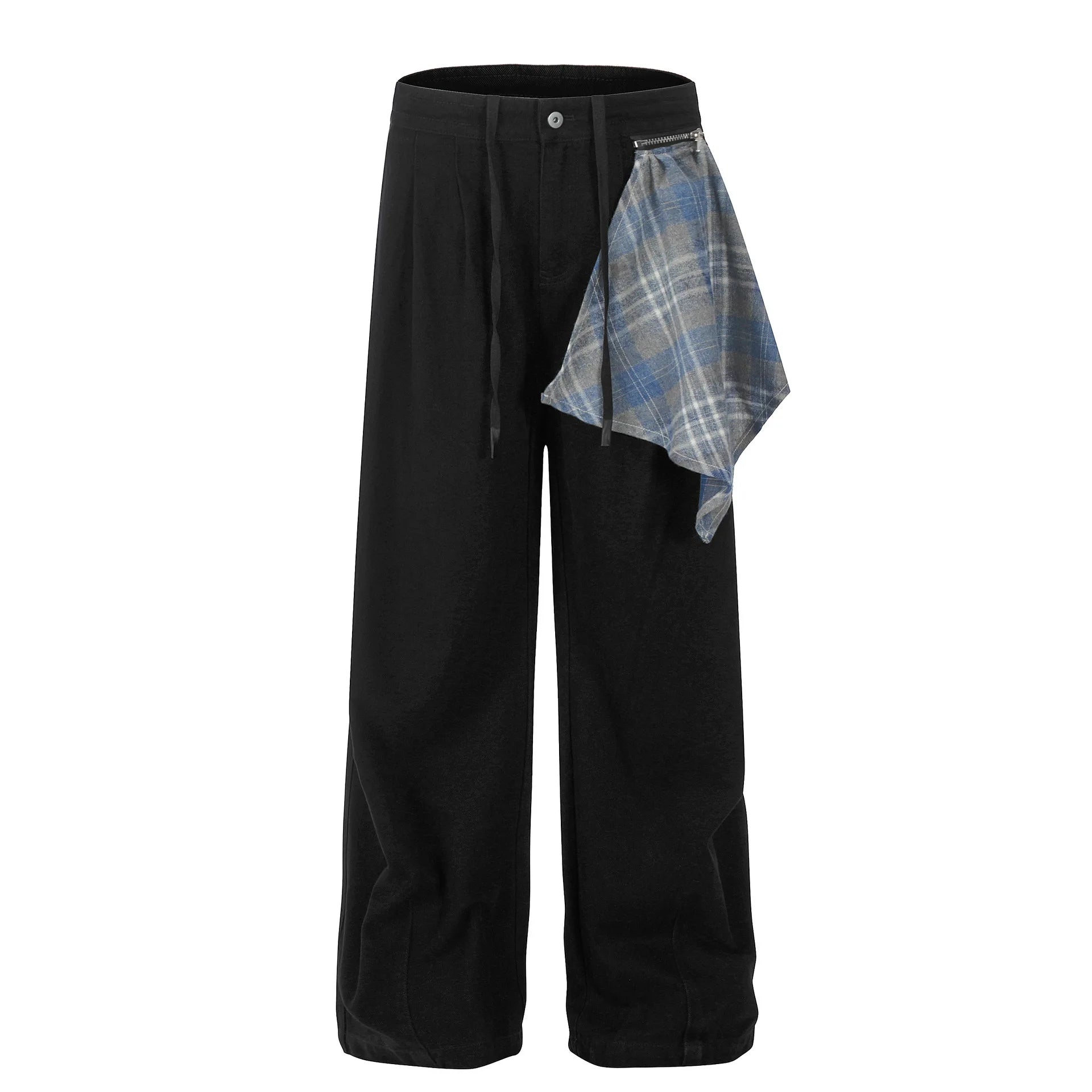 Detachable Plaid Spliced Thickened Straight Jeans