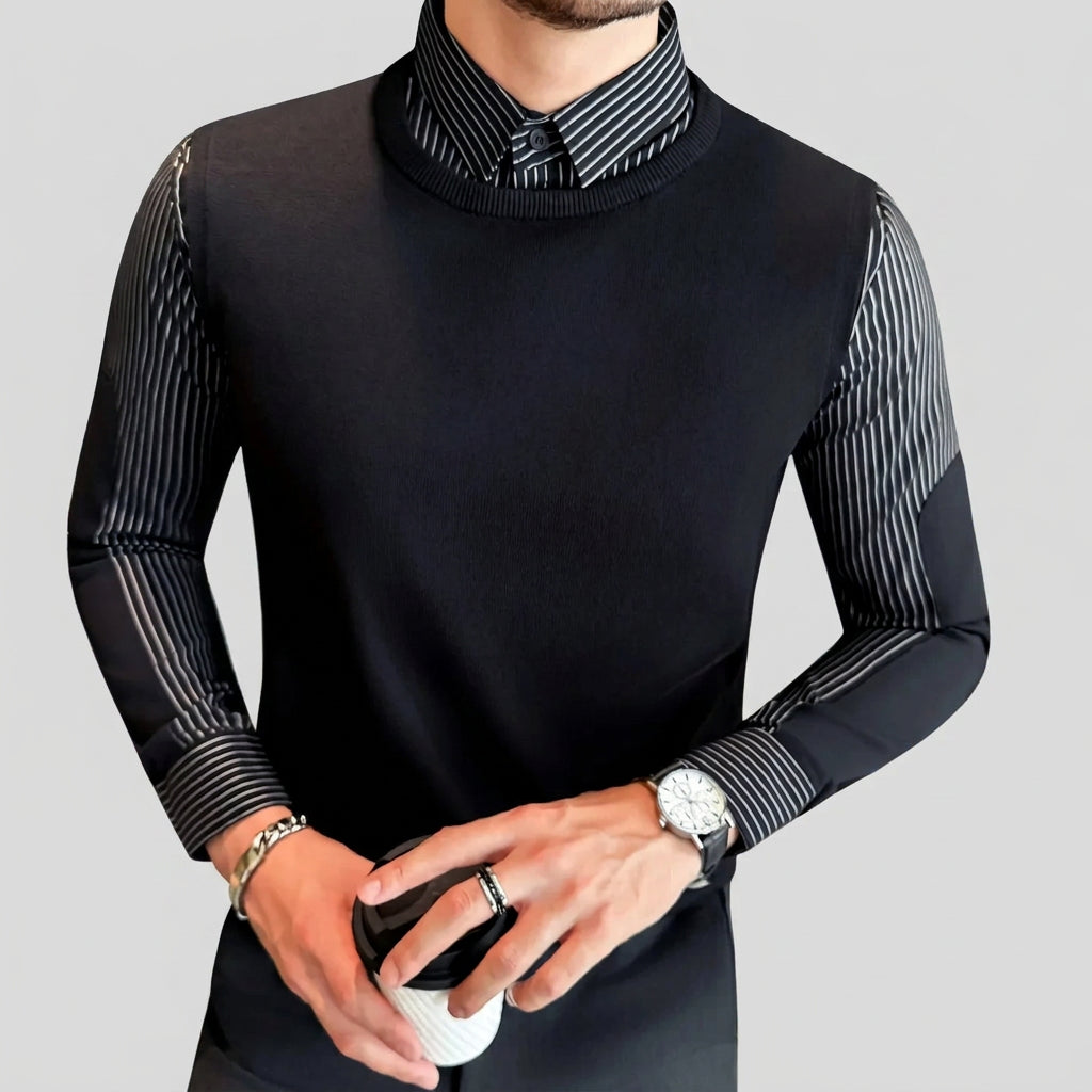 Fake 2 Pieces Knitted Vest Striped Shirts
