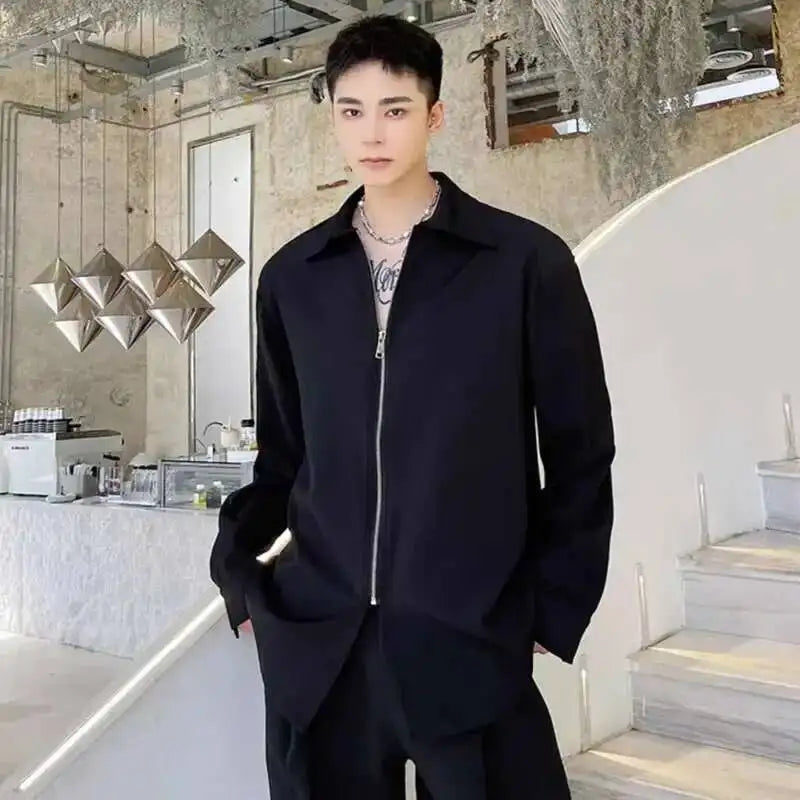 Loose Solid Zipper Closure Shirt