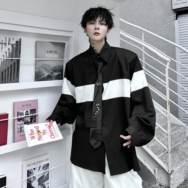 B&W Casual Patchwork Contrast Shirt