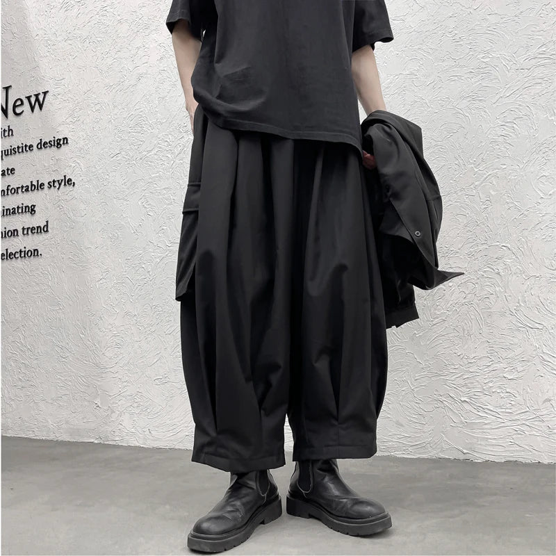 High Street Black Wide-Leg Hip Hop Pants