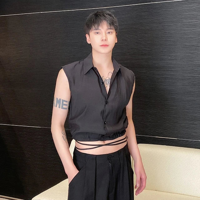 Solid See Through Lace-up Tank Top