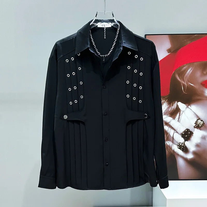 Long Sleeve Black Button Decor Shirt