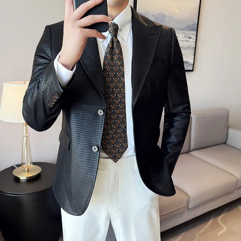 Waffle Leather Single-Breasted Blazer
