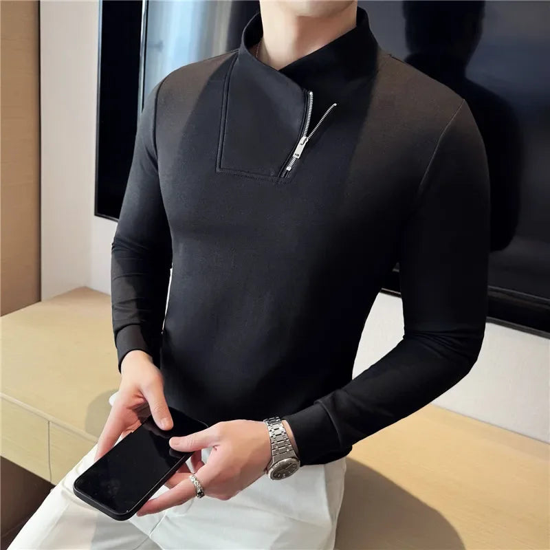 Long Sleeve Slim-Fit Half High Collar T-Shirt