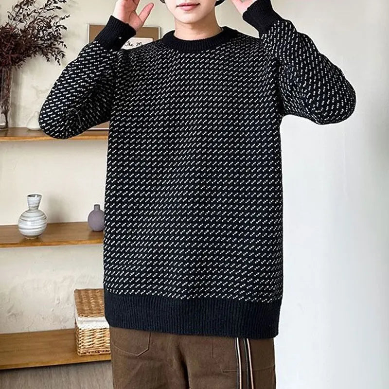 Vintage Weave Pattern O-Neck Sweater