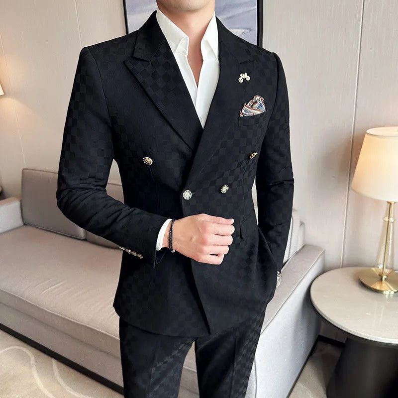 Luxury Checkered Double-Breasted Suit