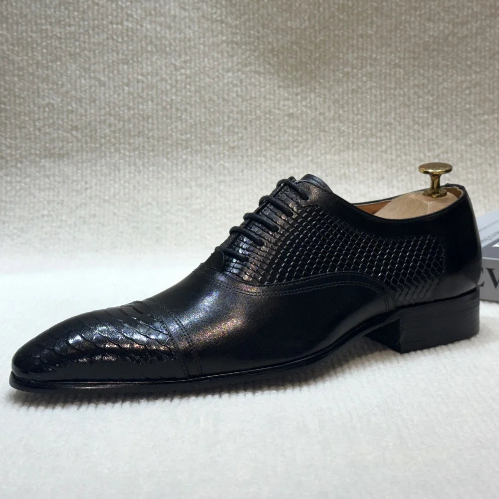 Genuine Leather Pointed-Toe Formal Oxford Shoes