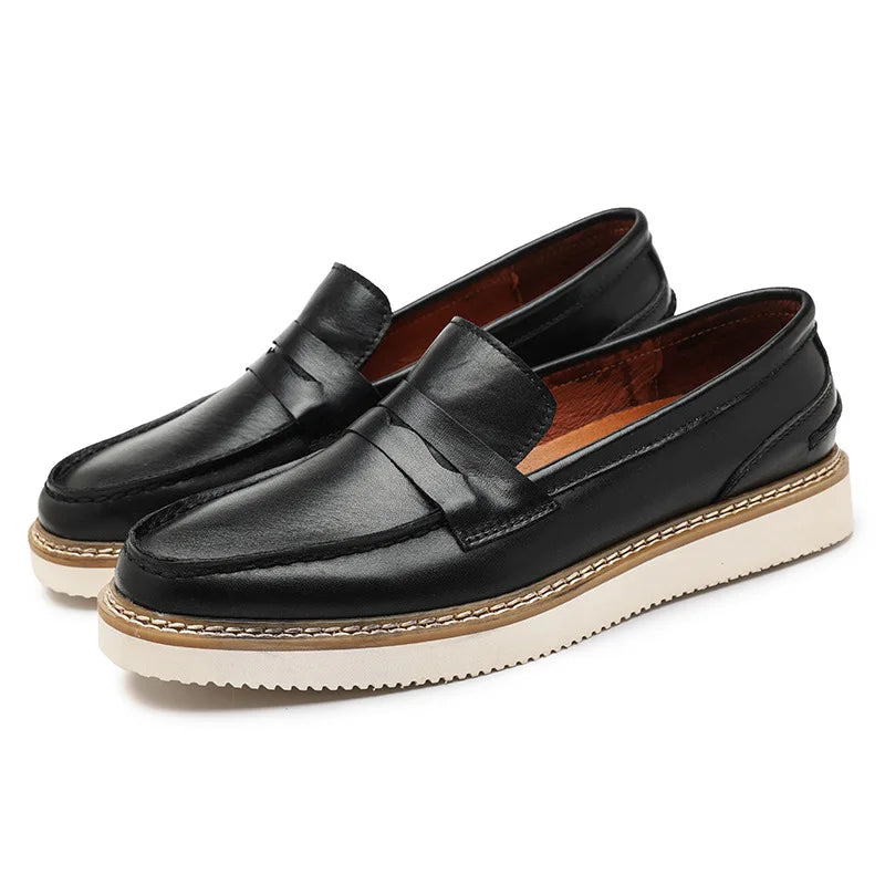 Round-Toe Retro Stitching Loafers